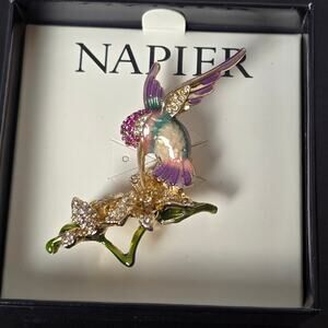 Napier Brooch Pin Hummingbird Flower Rhinestones New In Box
